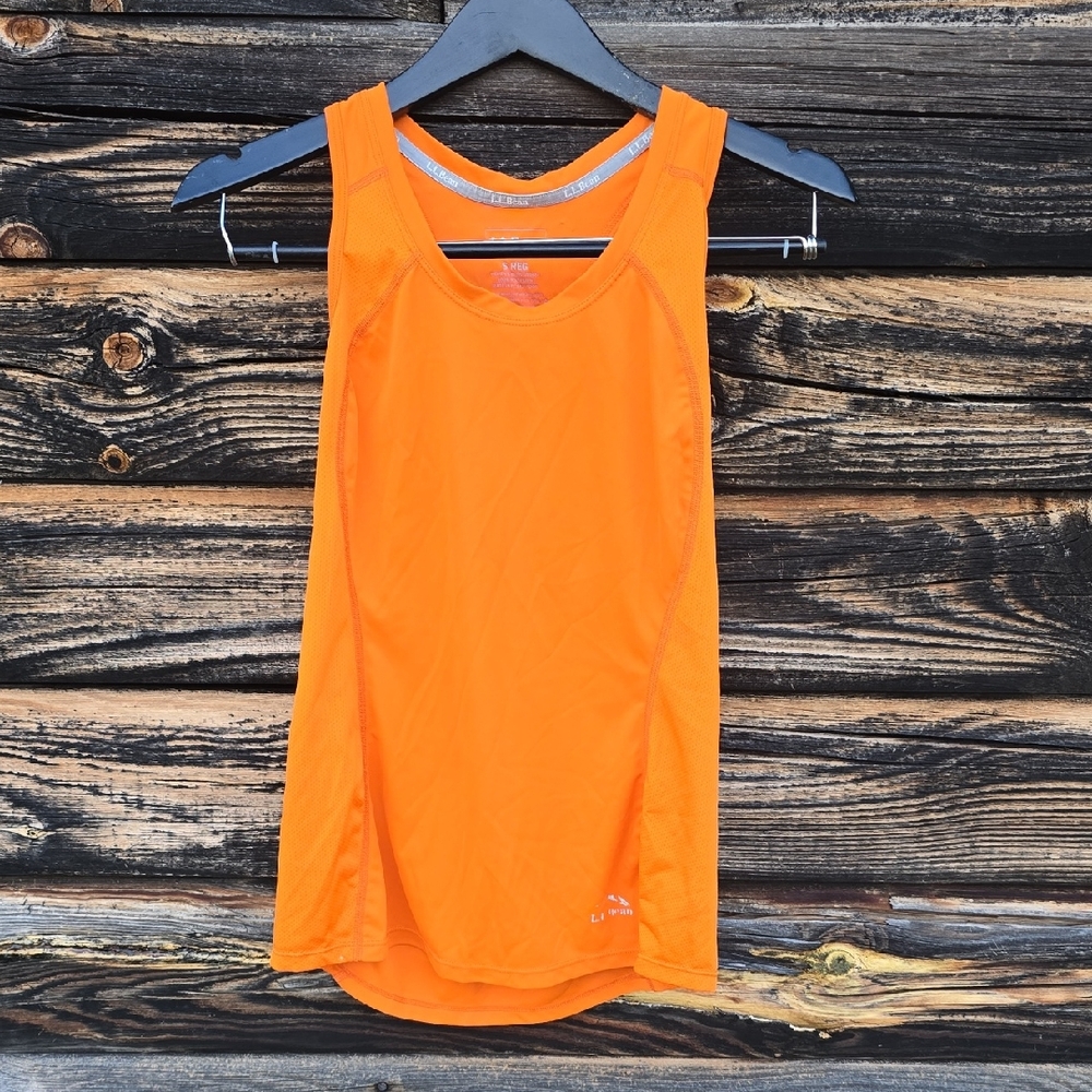 LL BEAN Blaze Orange Running Tank Top Reflective Activewear Womens Sz S